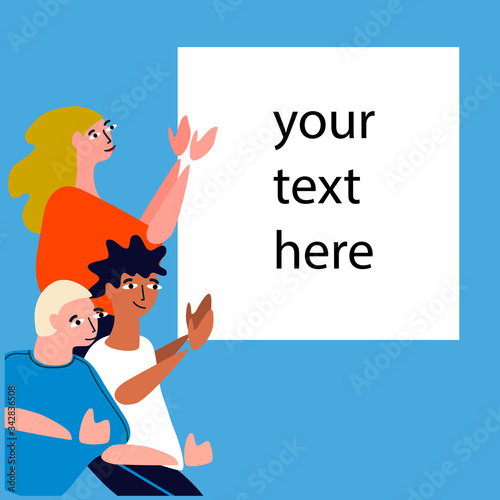 Gratitude and admiration concept. Success and acclaim concept. Applauding people vector illustration with place for you text. Flat design