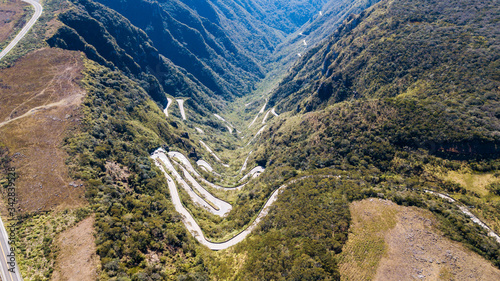Aerial view of Serra do Rio do Rastro, in the Serra Catarinense. (Route Sierra of the trail river). Most beautiful and incredible road in Brazil