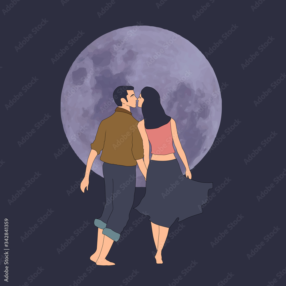 amor en cuarentena, pareja caminando hacia la luna, amor, respeto,  noviazgo, adolescentes ilustración de Stock | Adobe Stock