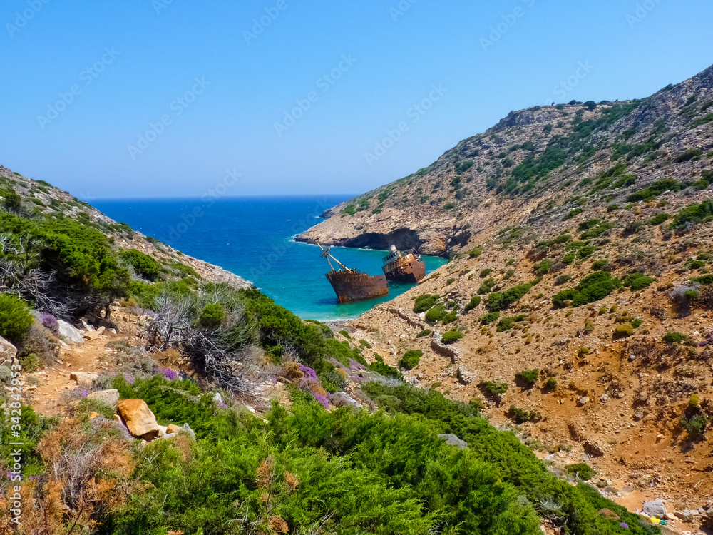 Olympia Shipwreck near Kalotaritissa beach, Amorgos island, Cyclades, Greece