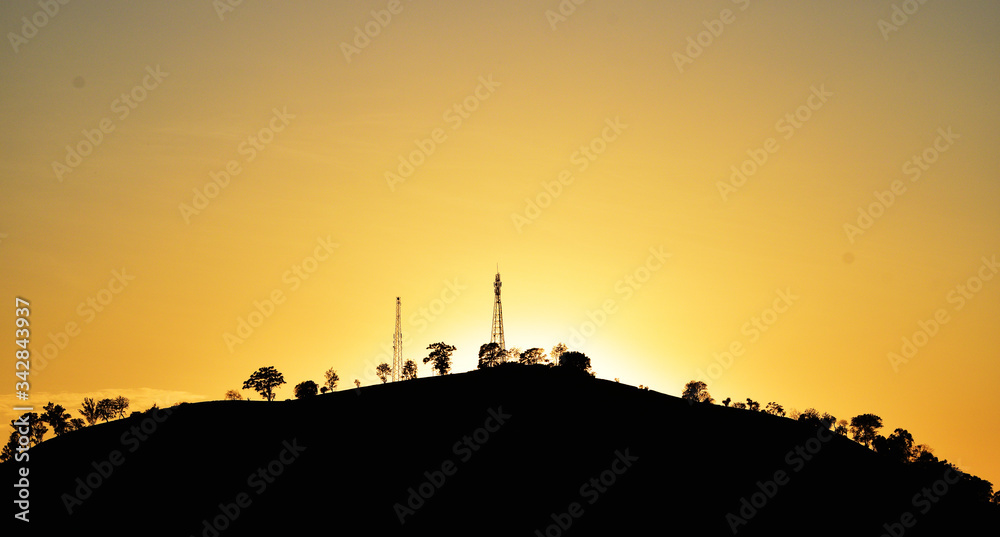 Silhouette of Nature, Mountain and Tower