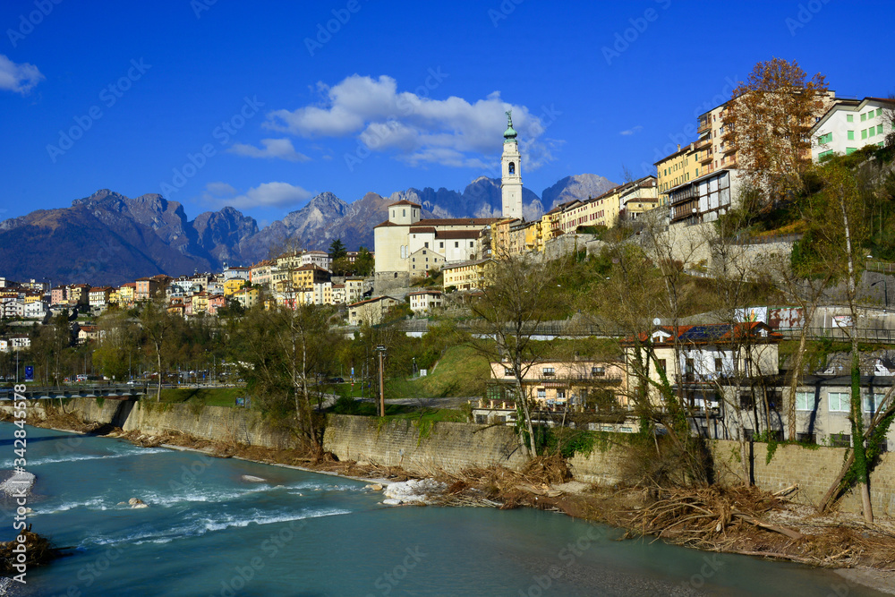 view of Belluno from the Piave river