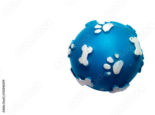 toy for domestic dogs, rubber ball in blue