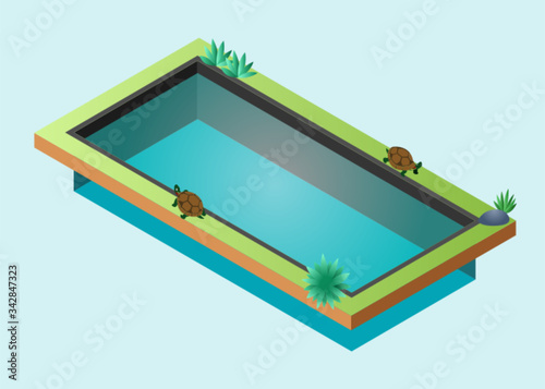 Isometric Vector Illustration Representing a Rectangle Shaped Turtle Pond
