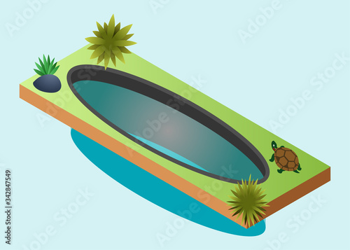 Isometric Vector Illustration Representing a Oval Shaped Turtle Pond