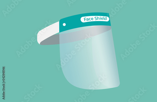 portable protective full antivirus mask waterproof medical face shield, prevent from droplets, aerosols, splashes of liquid, sand, dust blows, and virus protection, vector flat illustration