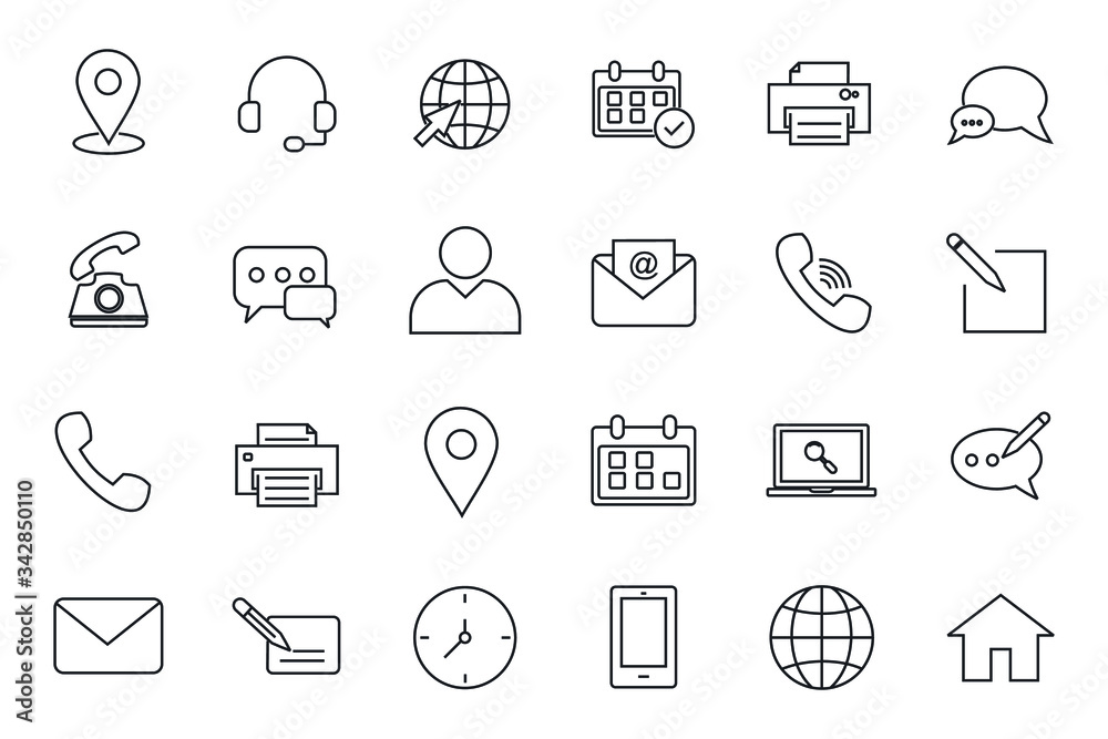 Set Contact us icon template for graphic and web design collection. Phone, address and mail symbol logo vector illustration Set Contact us icon template for graphic and web design collection. Phone, address and mail symbol logo vector illustration