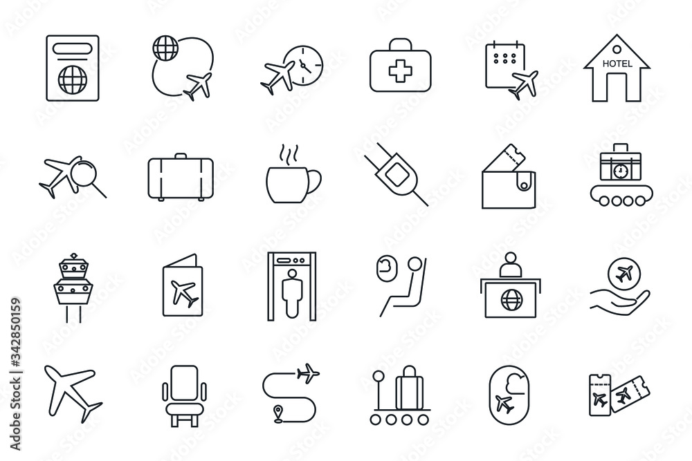 Set Airport icon template for graphic and web design collection. Airport pack symbol logo vector illustration
