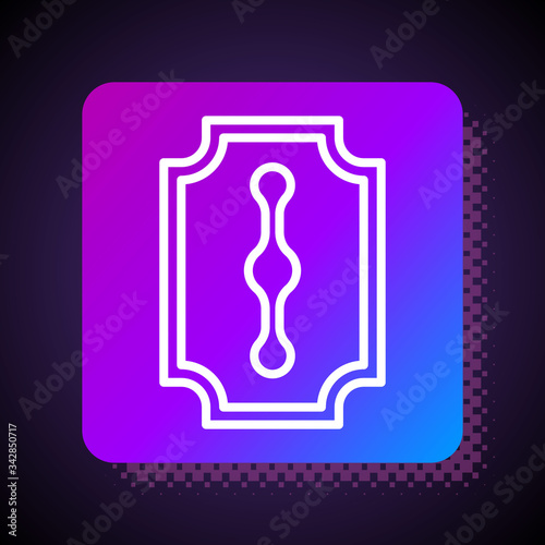 White line Blade razor icon isolated on black background. Square color button. Vector Illustration