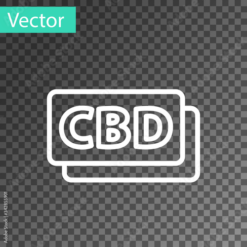 White line Cannabis molecule icon isolated on transparent background. Cannabidiol molecular structures, THC and CBD formula. Marijuana sign. Vector Illustration