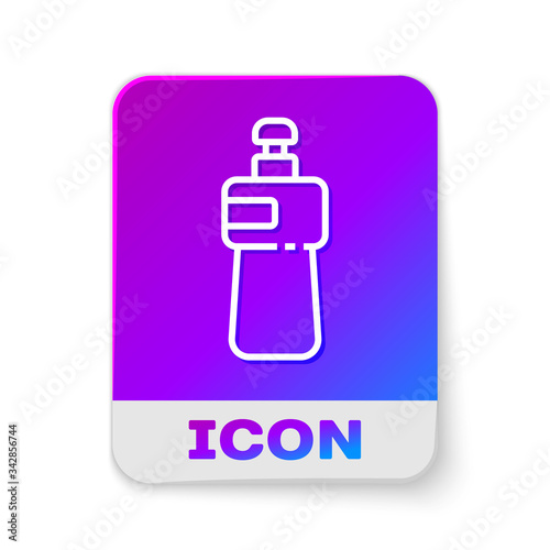 White line Dishwashing liquid bottle icon isolated on white background. Liquid detergent for washing dishes. Rectangle color button. Vector Illustration