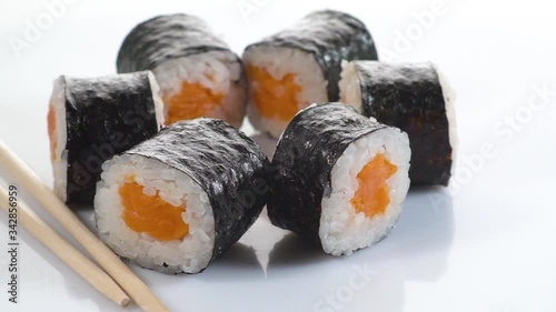 sushi rolls hoso maki on a white background close-up