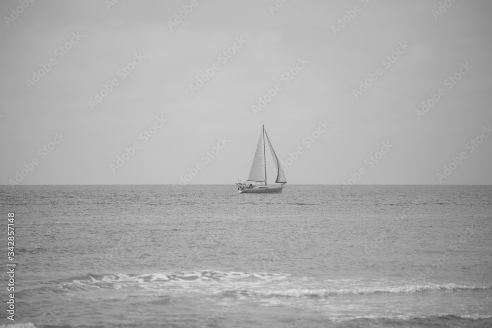 Sailing boat on the mediterranean coast