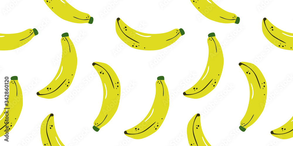 Ripe, tasty yellow banana, geometric seamless pattern on a white background, vector. Ripe, tasty yellow banana, geometric seamless pattern on a white background, vector.