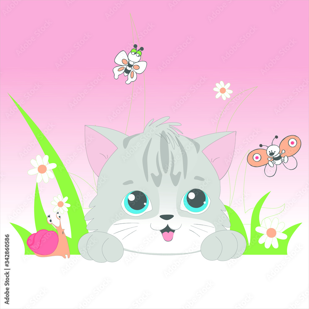 Cute little playing kitty vector character illustration. Kitty collection Cute little playing kitty vector character illustration. Kitty collection