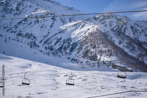 Gulmarg Gondola phase 1, Kungdoor, Kashmir. Snow/ice adventure activities snow rides, snow boarding, ice skating and world famous ski slopes for skiing. Christmas & New year holidays in Kashmir, India