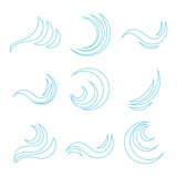 Wave icon, blue abstract wave. Set of blue wave icons on white. Vector, cartoon illustration.
