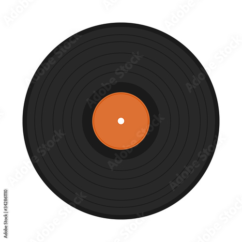 Vinyl record. Icon black vinyl record isolated on white background. Vector, cartoon illustration.