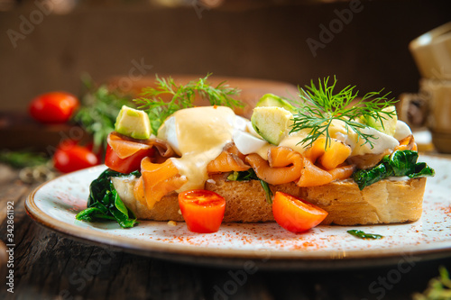 Bruschetta with salmon cheese and vegetables