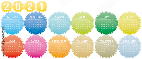 Colorful Circles Calendar for Year 2021