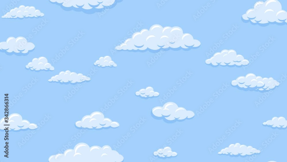 Cartoon clouds floating vertically on the blue sky background. Seamless looping animation. Cartoon clouds floating vertically on the blue sky background. Seamless looping animation.