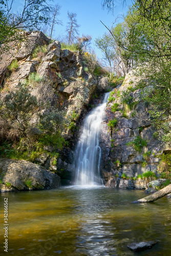 Beautiful waterfall in Penedo Furado Passadico walkway in Vila de Rei  Portugal