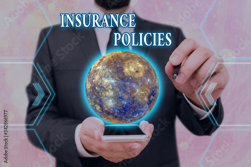 Handwriting text writing Insurance Policies. Conceptual photo Documented Standard Form Contract Financial Reimbursement Elements of this image furnished by NASA photo