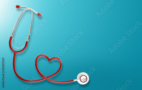 Creative layout for 12 May International Nurses Day design with heart-shaped stethoscope with text space on sweet blue background 