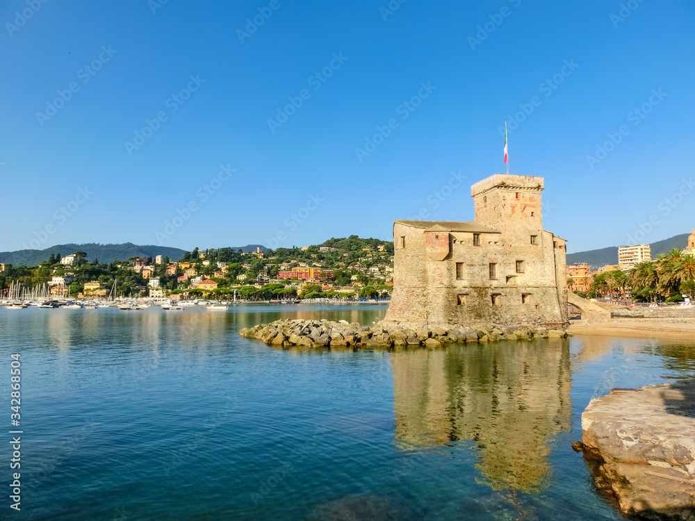 italian castles on sea italian flag - castle of Rapallo , Liguri