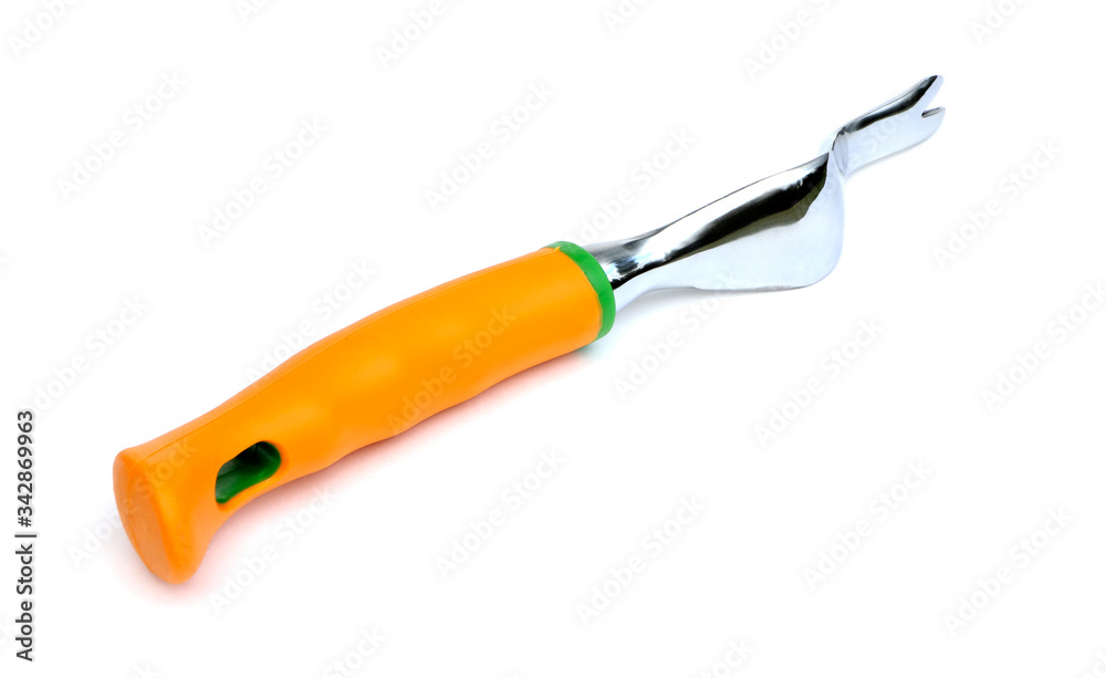 Garden tools . Garden root remover isolated on a white background. Root remover for gardening. Gardening Garden tools . Garden root remover isolated on a white background. Root remover for gardening. Gardening