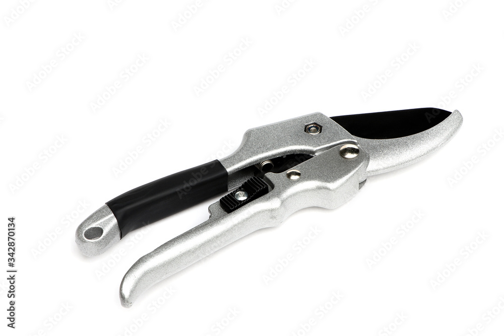 Scissors for pruning branches isolated on a white background. Secateurs. Gardening tools Scissors for pruning branches isolated on a white background. Secateurs. Gardening tools