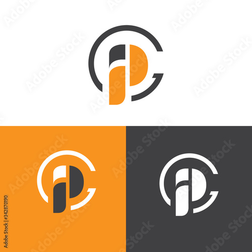 Letter IP simple symbol vector template in orange color