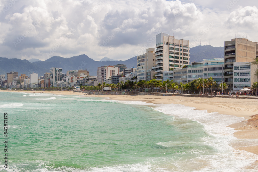 arpoador beach empty during the coronavirus pandemic in Rio de Janeiro.