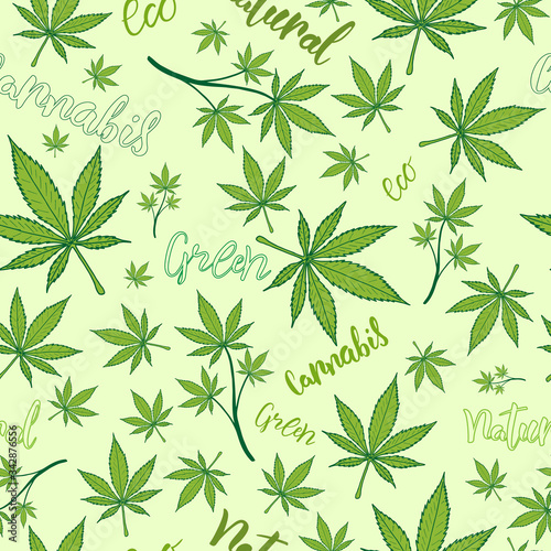 Nature seamless pattern with cannabis