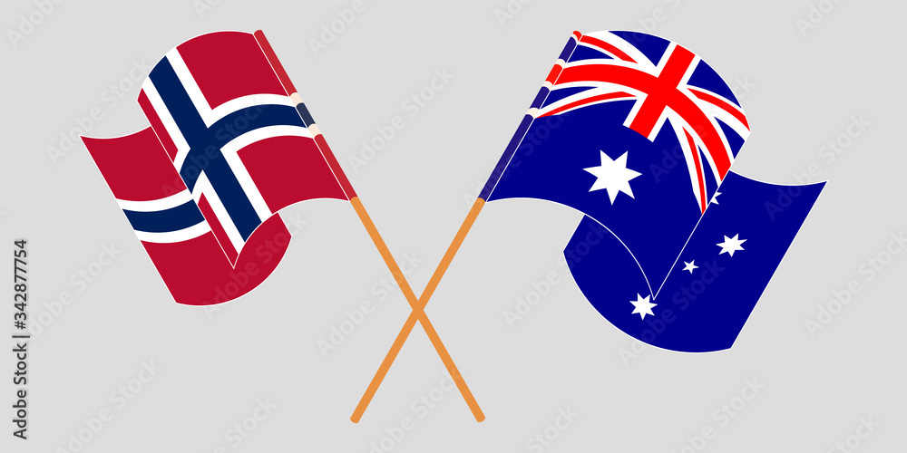 Crossed and waving flags of Australia and Norway