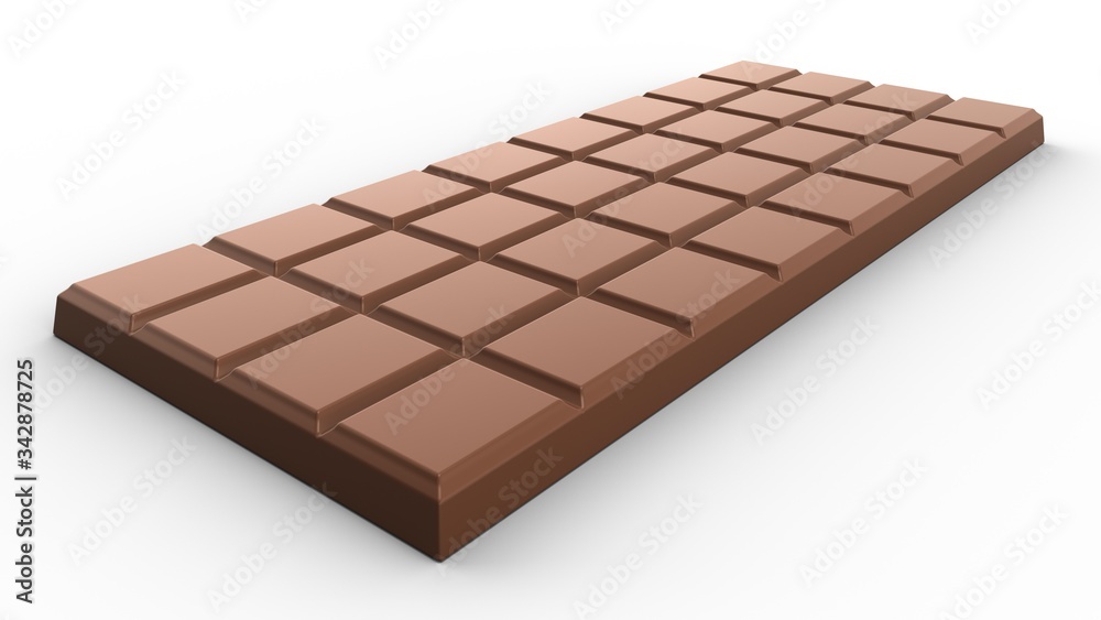 Milk chocolate bar isolated on white background. 3D-rendering. Milk chocolate bar isolated on white background. 3D-rendering.