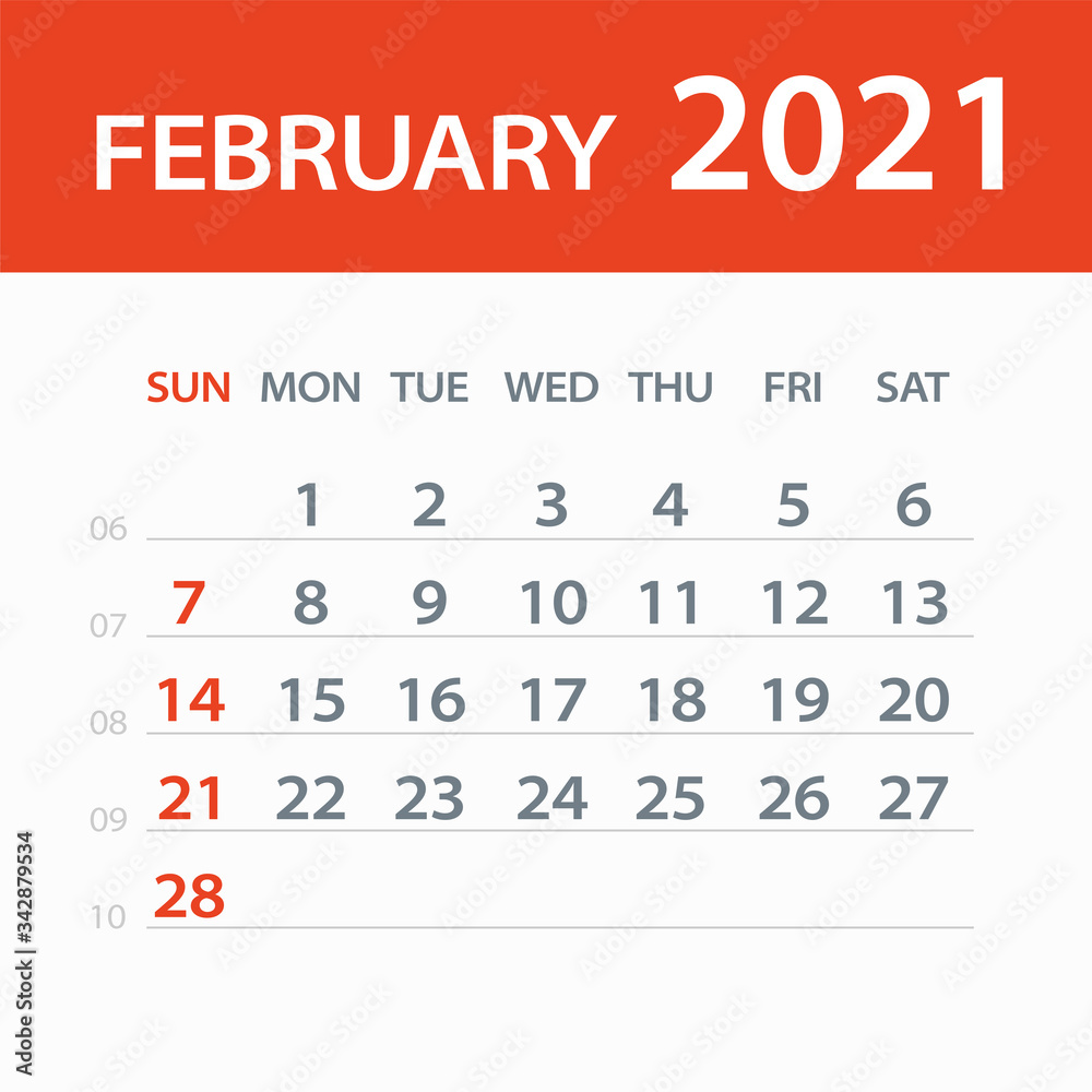 February 2021 Calendar Leaf - Vector Illustration February 2021 Calendar Leaf - Vector Illustration