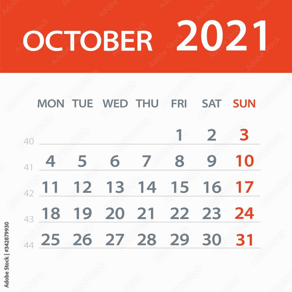 October 2021 Calendar Leaf - Vector Illustration October 2021 Calendar Leaf - Vector Illustration