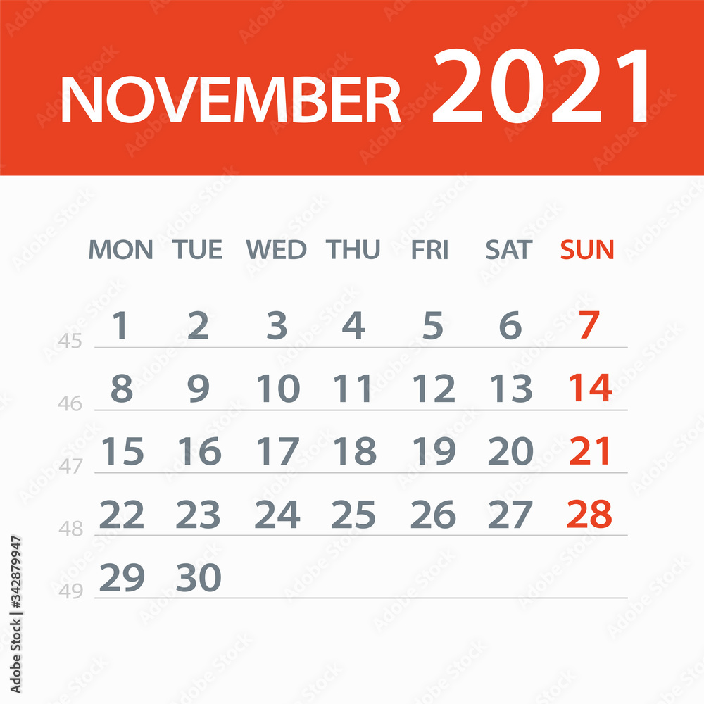 November 2021 Calendar Leaf - Vector Illustration November 2021 Calendar Leaf - Vector Illustration