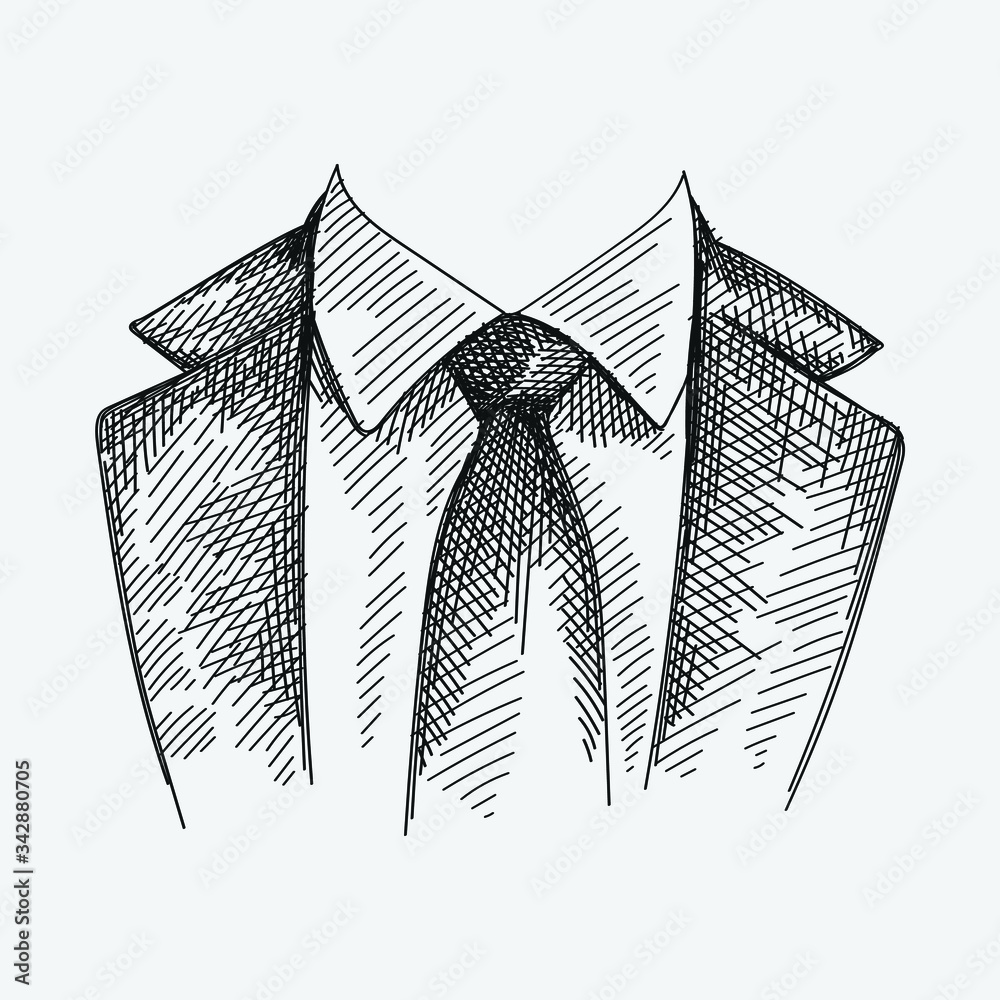 Hand-drawn sketch of collar with a traditional tie on a white background.  Collar with simple traditional tie with no patterns Stock Vector | Adobe  Stock