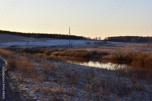 High-voltage power lines landscape in the Urals