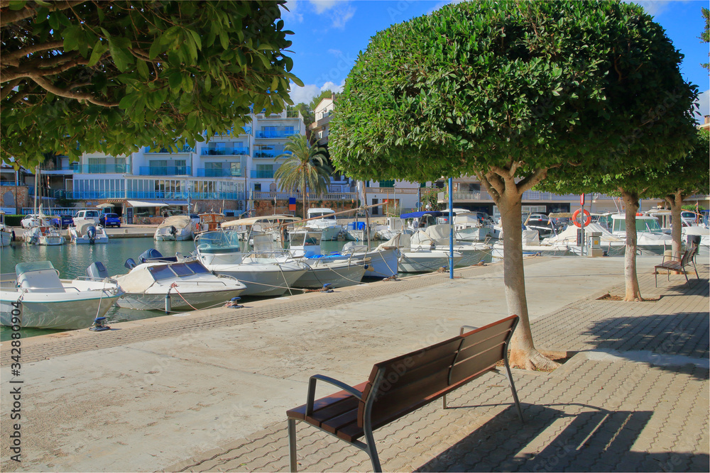 Cozy promenade of a small town on the island of Palma de Mallorca.