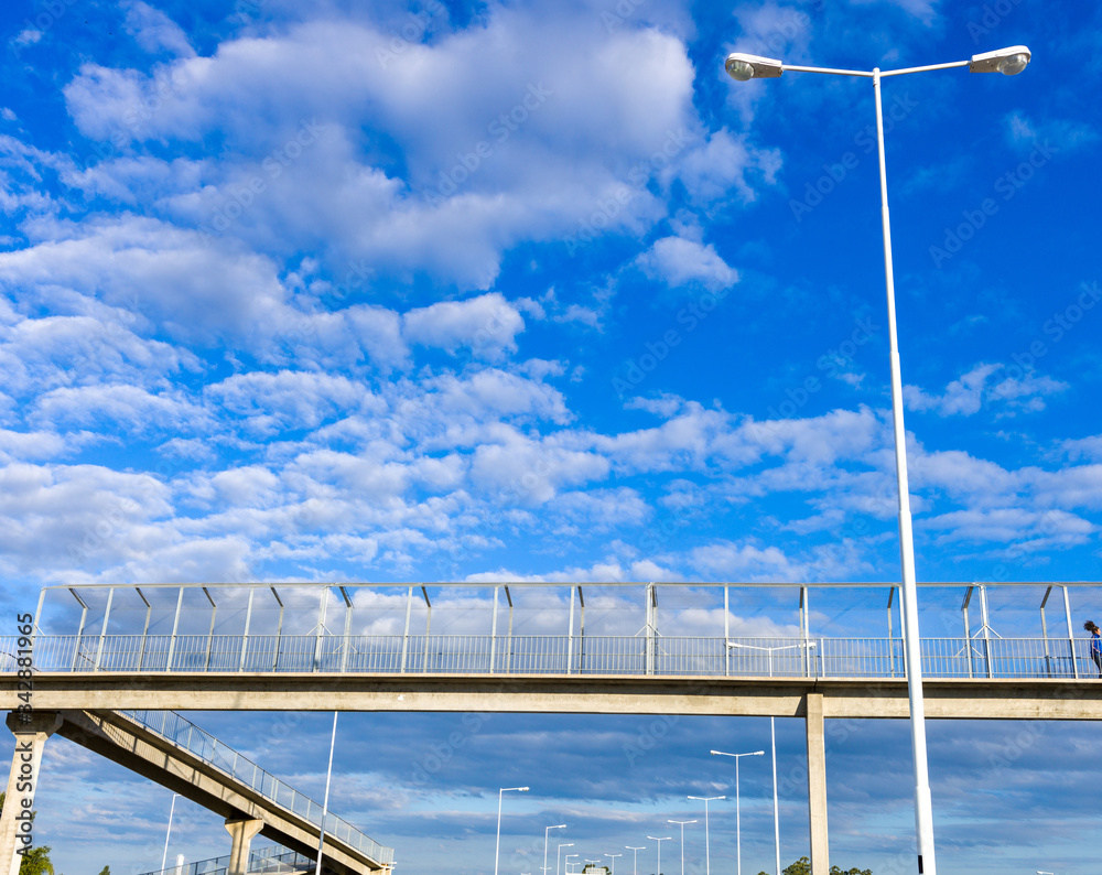 Bridge at National highway 14 in the province of Entre Rios Argentina. highway out of town lighting the signs. Bridge at National highway 14 in the province of Entre Rios Argentina. highway out of town lighting the signs.