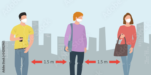 People keeping distance and wearing protective medical mask for prevent virus in the city.