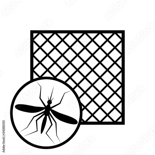Mosquito net sign with frame for pvc window icon