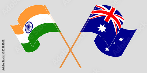 Crossed and waving flags of Australia and India