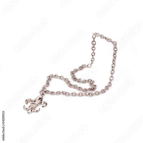Silver chain with pendant isolated on white background