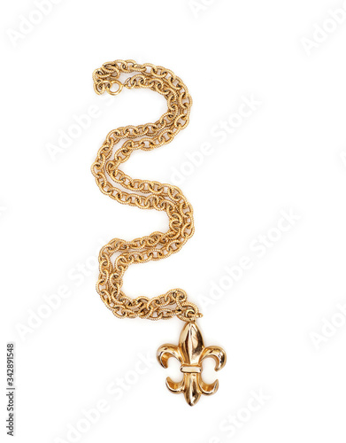 Golden chain with pendant isolated on white background