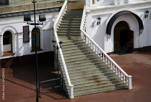 Large street stairs leading to the second floor.