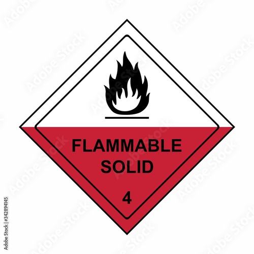 Flammable solid sign or symbol. Substances liable to spontaneous combustion sign or symbol. Vector design isolated on white background.